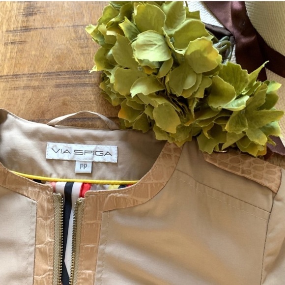 VIA SPIGA Sand Faux Leather Trim Water Repellent Soft Shell Parka Coat PP - Picture 13 of 15